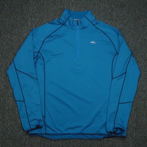 KJUS Pullover Mens Large Blue Cell Block Half Zip Performance Golf - Picture 1 of 11
